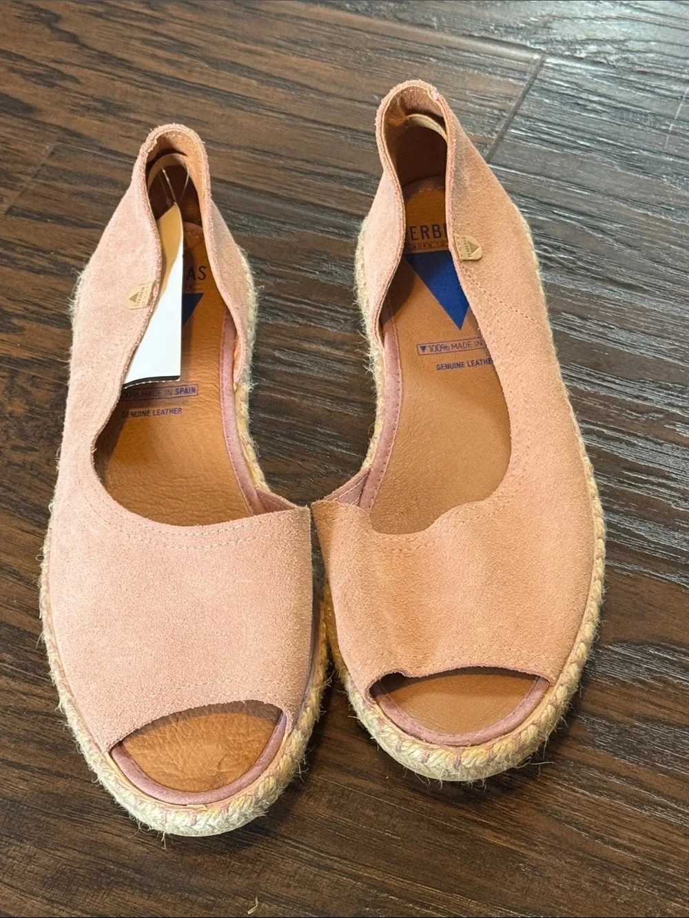 Peep-Toe Suede Espadrille Flats in Blush Pink